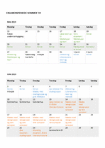 Et eksempel på en udfyldt kalenderplan